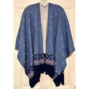 Millma 100% Baby Alpaca Reversible Poncho Cape Blue Grey Alpaca Print Peru